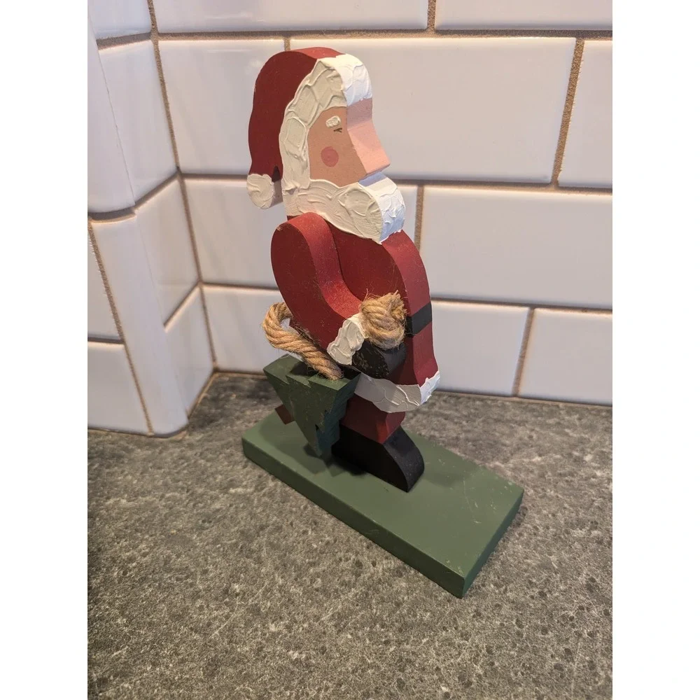 Wooden Santa‎ Claus Figurine Christmas Decoration Handcrafted Articulated